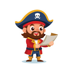 Cartoon Pirate captain holding a treasure map