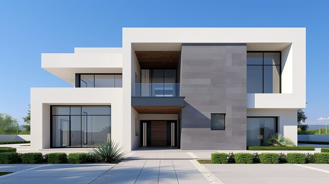 Design a sleek architectural visualization that embodies modern elegance and architectural sophistication, focusing on clean, streamlined aesthetics. Illustration, Image, , Minimalism,