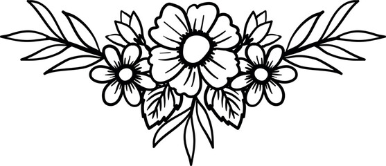 Wildflowers border line art. Flat isolated  hand drawn flowers. Vector illustration.