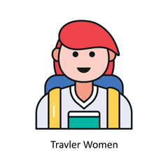 Traveller Woman vector filled outline Design illustration. Symbol on White background EPS 10 File 