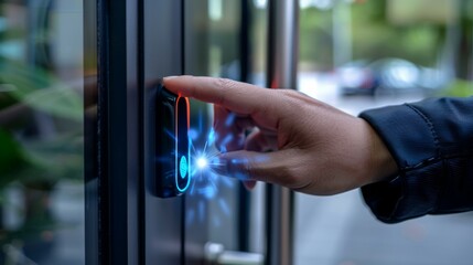 Secure Fingerprint Scanner Lock Installation on Main Entry Door Close-Up Shot
