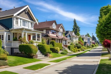 Naklejka premium Suburb street house day.