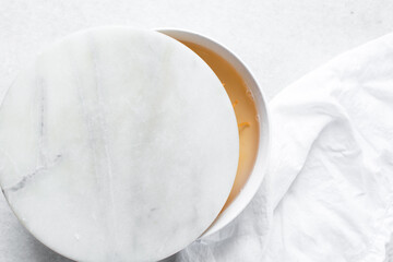 Round white marble trays, marble cake tray or dessert pedestal, white marble tray with gray veining