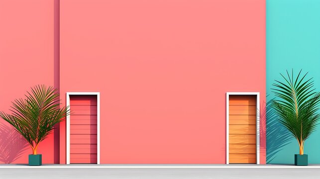 Design a sophisticated urban scene with balanced geometric elements and a harmonious color palette, conveying modernity and style. Illustration, Image, , Minimalism,