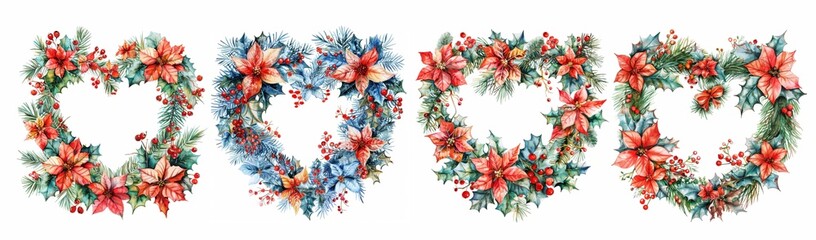 Set of Christmas wreath for decorating holiday elements with place for text. Set of Christmas winter holidays elements. Creative colorful isolated illustration