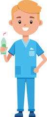 Fototapeta premium Smiling Dentist Holding Dental Instrument In Blue Uniform Illustration