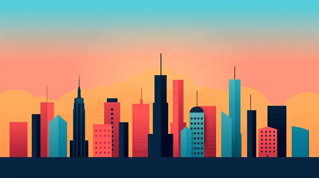 Design a sophisticated cityscape illustration with precise geometric elements and balanced composition, conveying urban elegance and modernity. Illustration, Image, , Minimalism,
