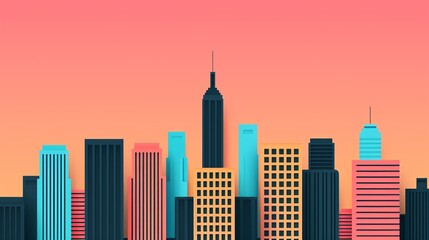 Design a sophisticated cityscape illustration with precise geometric elements and balanced composition, conveying urban sophistication and modern aesthetics. Illustration, Image, , Minimalism,