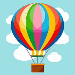 hot air balloon in sky with blue background 