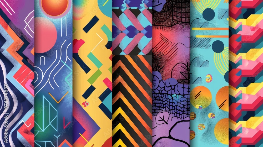Poster different colorful background patterns with geometric shapes
