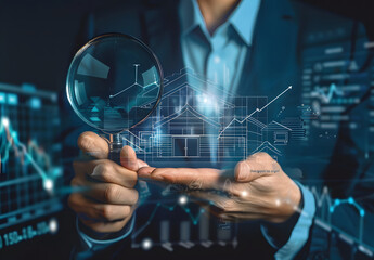 Real estate investment concept. Businessman analyzing mortgage loan home and insurance real property mortgage. interest rate, Investment planning design