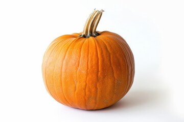 Obraz premium artfully lit still life of single pumpkin isolated on pure white background emphasizing texture shape and autumn colors of iconic seasonal gourd