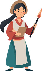 Fototapeta premium Cartoon Medieval Woman With Staff And Clipboard