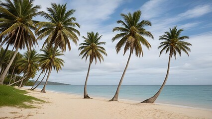Palm Trees Lining the Sandy Beach in Dominica