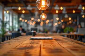 modern corporate boardroom with planner on table and blurred meeting background