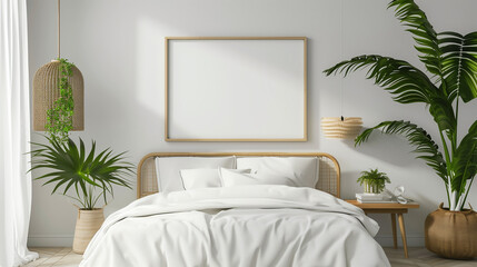 Bright and minimalist living room with coral accents. A white sofa adorned with coral pillows and a cozy blanket, complemented by a small indoor plant and modern decor.