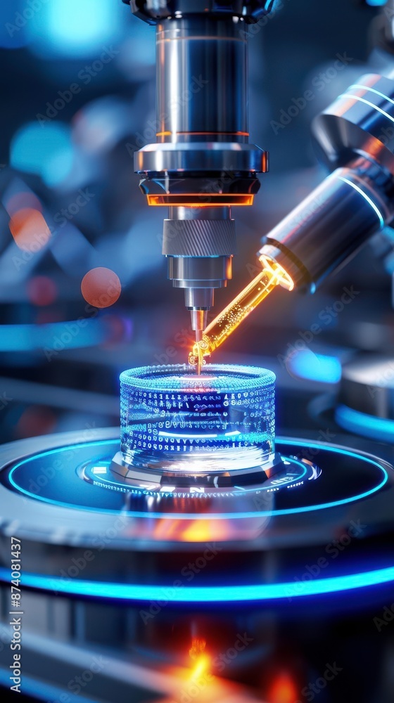Poster advanced 3d printing technology machine with precise engineering details in a futuristic industrial 