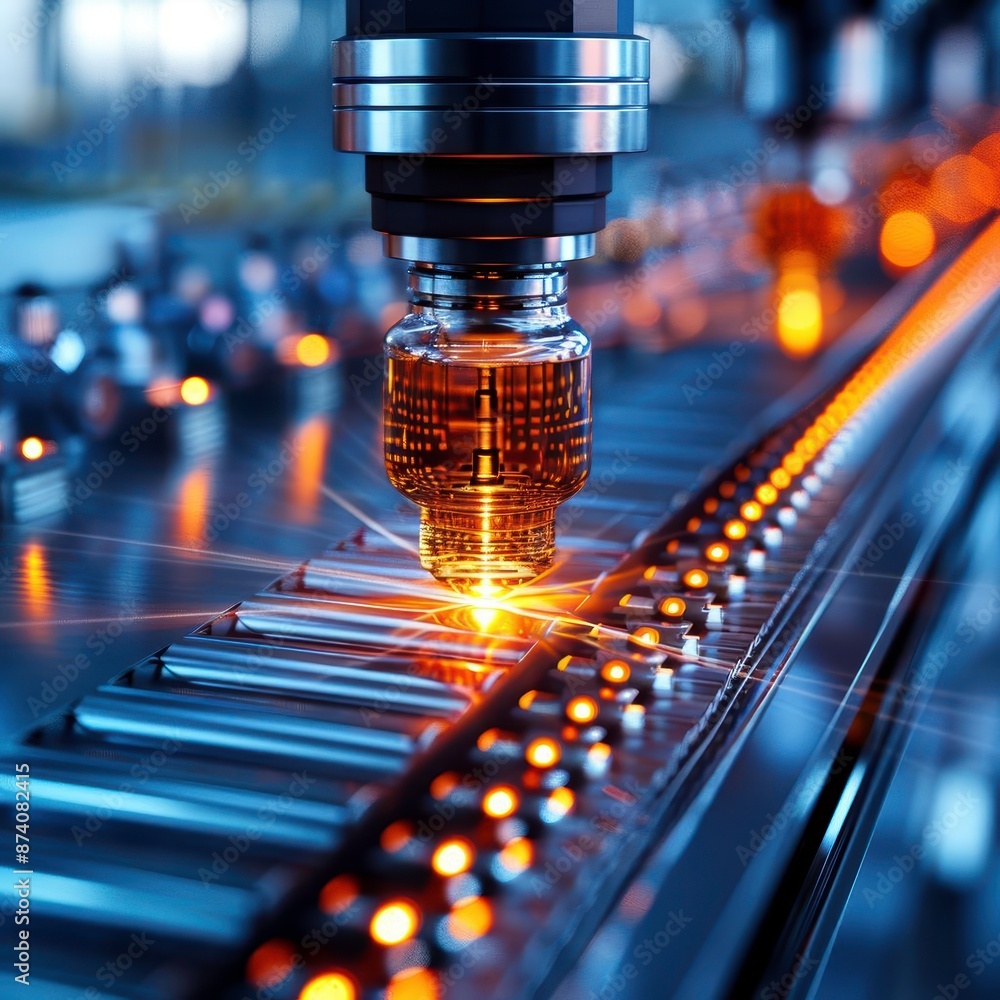 Poster close-up of cnc machine tool precision working on metal in an industrial manufacturing process, show