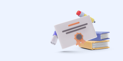 Winner certificate with books in realistic style isolated on light background. Vector illustration