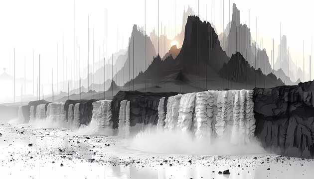 Code Cascade, waterfall made of cascading lines of code,  water symbolizes a commit or change in the codebase
