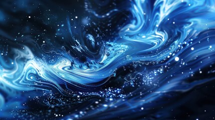 Blue and White Liquid Explosion Fantasy Art on a dark blurred background