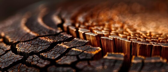 Close-up photograph of cracked tree bark texture showcasing natural patterns and intricate details in warm, earthy tones.