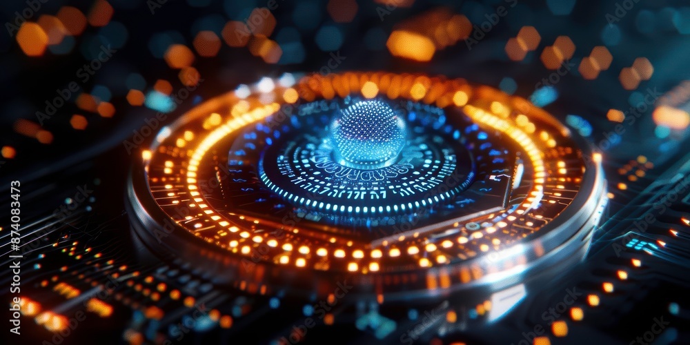 Poster futuristic circuit board with a glowing structure, representing advanced technology and innovation i