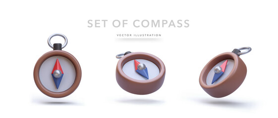 Set of realistic compass isolated on white background. Vector illustration © bs_k1d