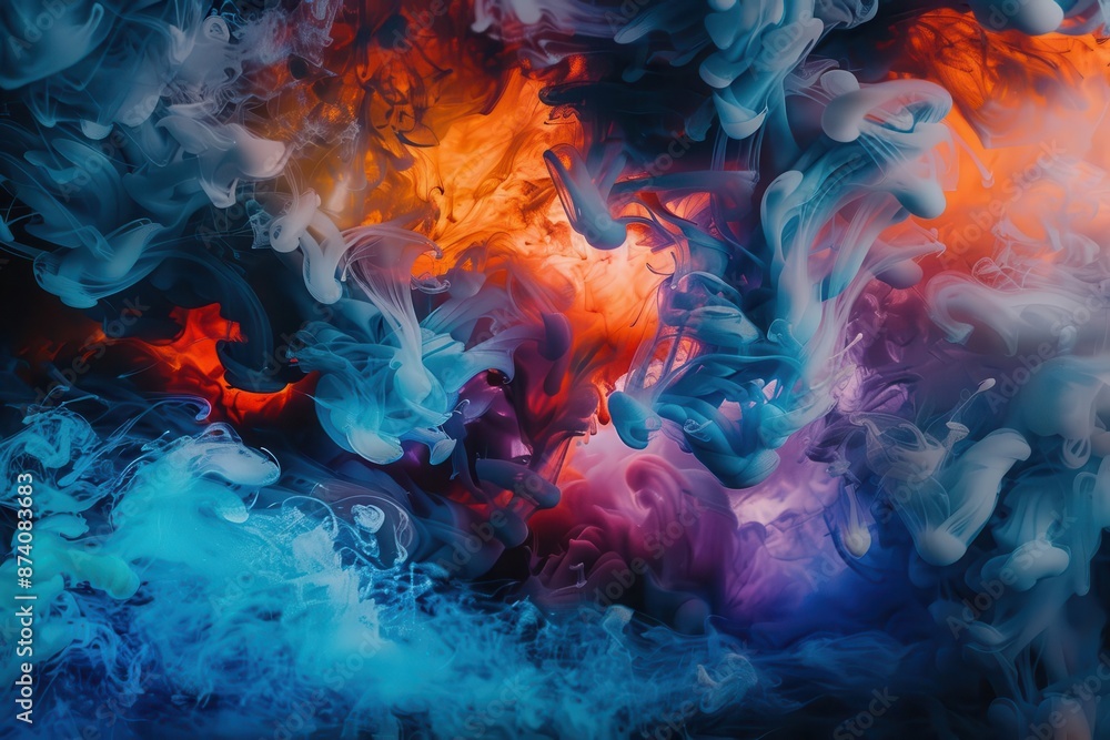 Poster ethereal explosion of vibrant paint clouds against obsidian backdrop swirling tendrils of colorful s