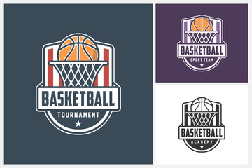 Basketball logo design template, basketball team emblem collection, basketball tournament logo design vector illustration