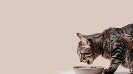 Obraz premium Tranquil Tabby Cat Enjoying Meal in Serene Setting