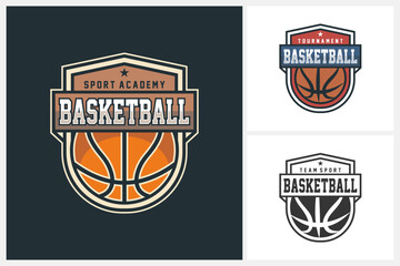 Basketball logo design template, basketball team emblem collection, basketball tournament logo design vector illustration