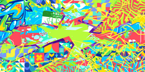 Trendy Abstract Urban Street Art Graffiti Style Vector Collage Illustration Background Template