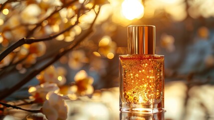 Gold perfume bottle mockup Cosmetic Packaging Concept