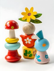 Obraz premium Whimsical Wooden Toy Arrangement in Tranquil Garden Setting