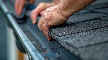 A close up of hands applying Teflon tape to secure the fittings and prevent leaks in the gutter system,