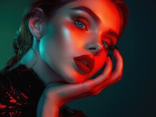 Woman with red lipstick and black dress