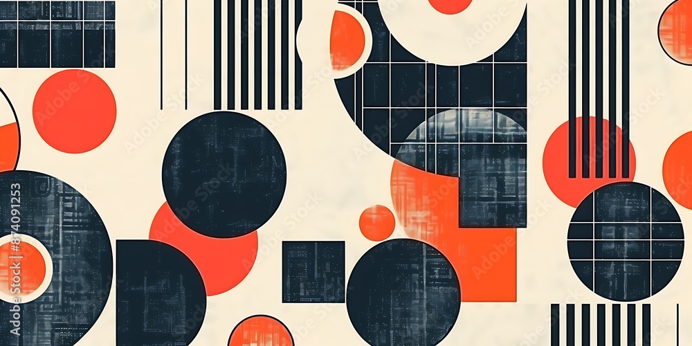 Poster a retro poster with bold geometric shapes and contrasting colors, such as circles, squares and lines