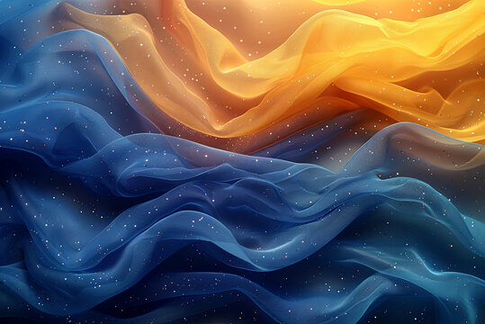 Blue and orange fabric with a wave pattern. Colors create a sense of contrast and energy