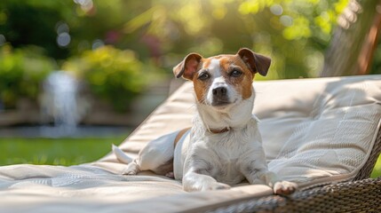 Dog on outdoor chair