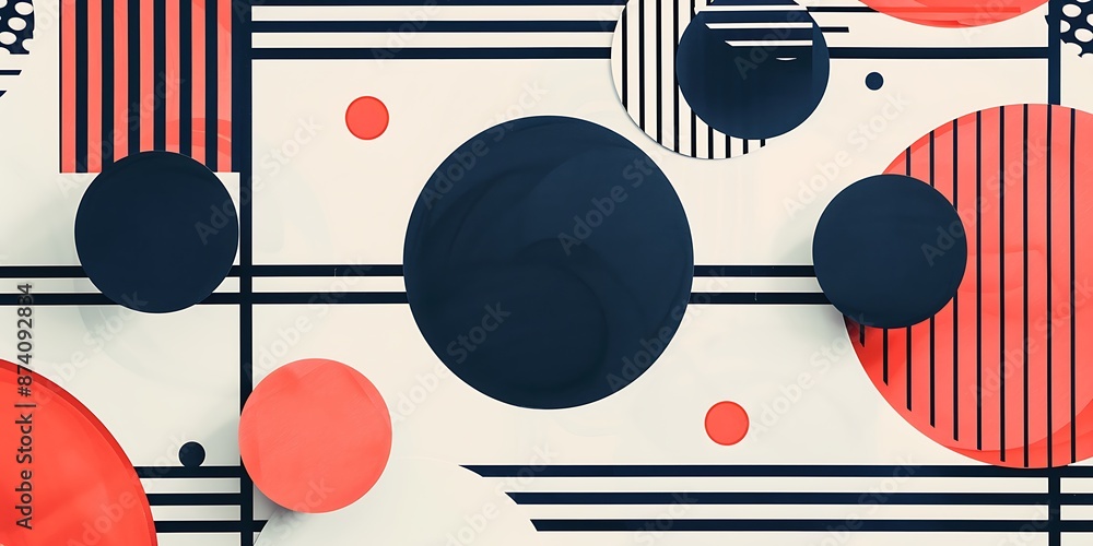 Poster a retro poster with bold geometric shapes and contrasting colors, such as circles, squares and lines