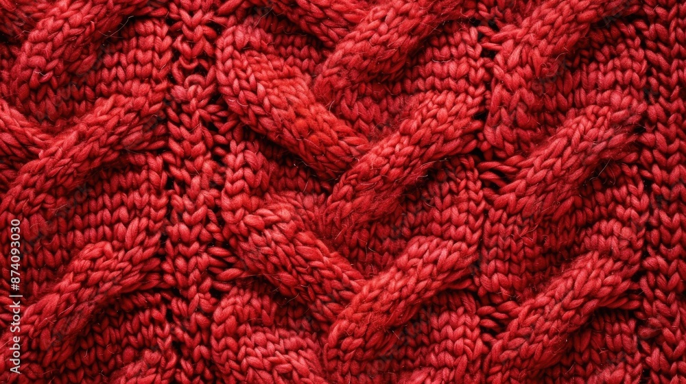 Poster textured knitted wool background in red with copy space