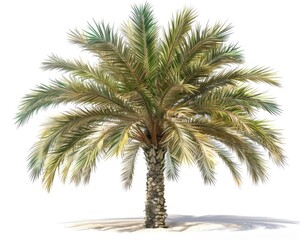 Obraz premium Date Palm Tree Isolated on White Background. Nature Plant with Ornamental Leaves and Fruits