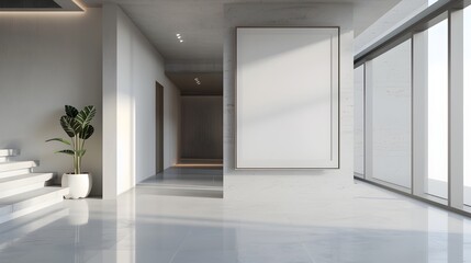 Minimalist Glass Accented Living Space with Clean Interior Frame Mockup 3D Rendering