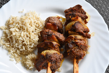 Stuffed meat with rice on a plate