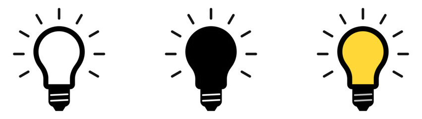 Light bulb icon set. Idea icon. Lamp concept. Light bulb, isolated in modern outline, flat, and colored design. Vector illustration