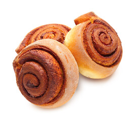 Tasty cinnamon rolls on white background