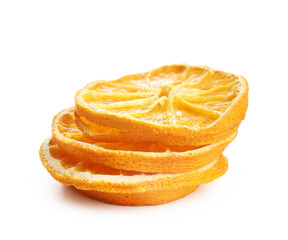 Dried orange slices on white background