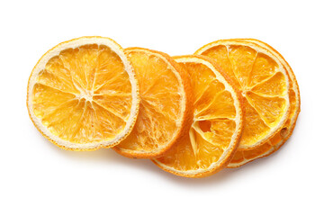 Dried orange slices on white background