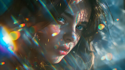 Woman with Rainbow Lens Flare Illustration
